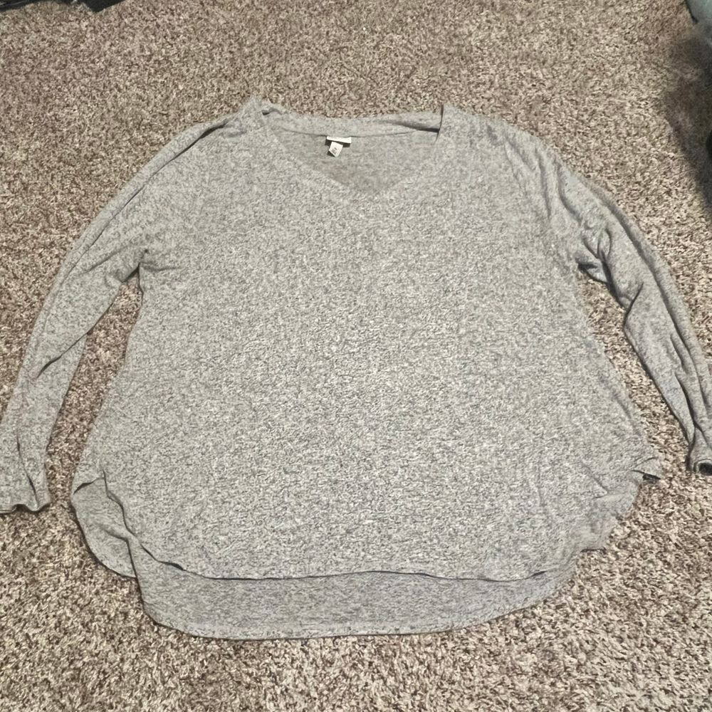 Ava &‎ Viv Heather Gray Long Sleeve V-Neck Casual Sweater Plus Size 4X